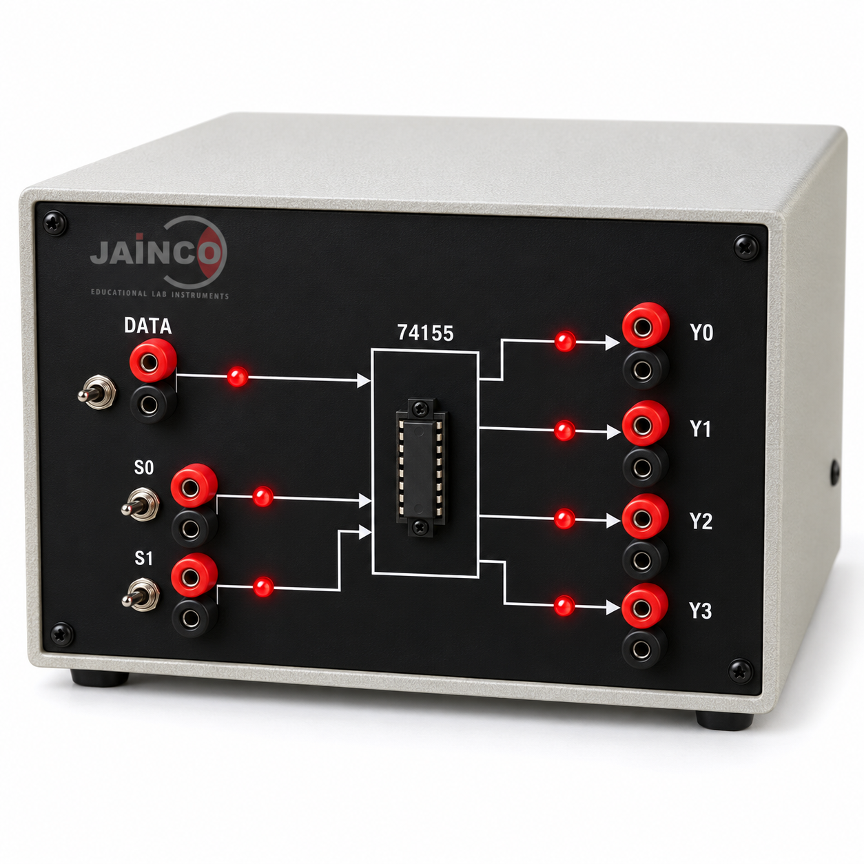 Study of One input and Four output Demultiplexer using IC 74155